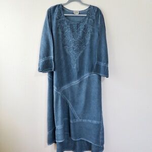 Vintage Signals Catalog Artsy Embroidered Hi Lo Hem Rayon Maxi Dress Size XL